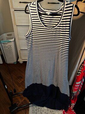 Time and Tru Navy & White Stripe High-Low Dress (XL 16–18)